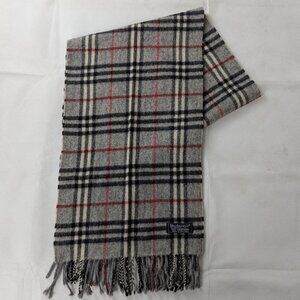 Designer Burberry Gray Lambswool Check Scarf Unisex